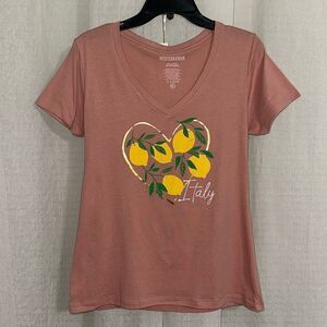 MEDITERRANEAN XL PINK YELLOW GREEN GOLD LEMON LOVE ITALY V-Neck Short Sleeve T